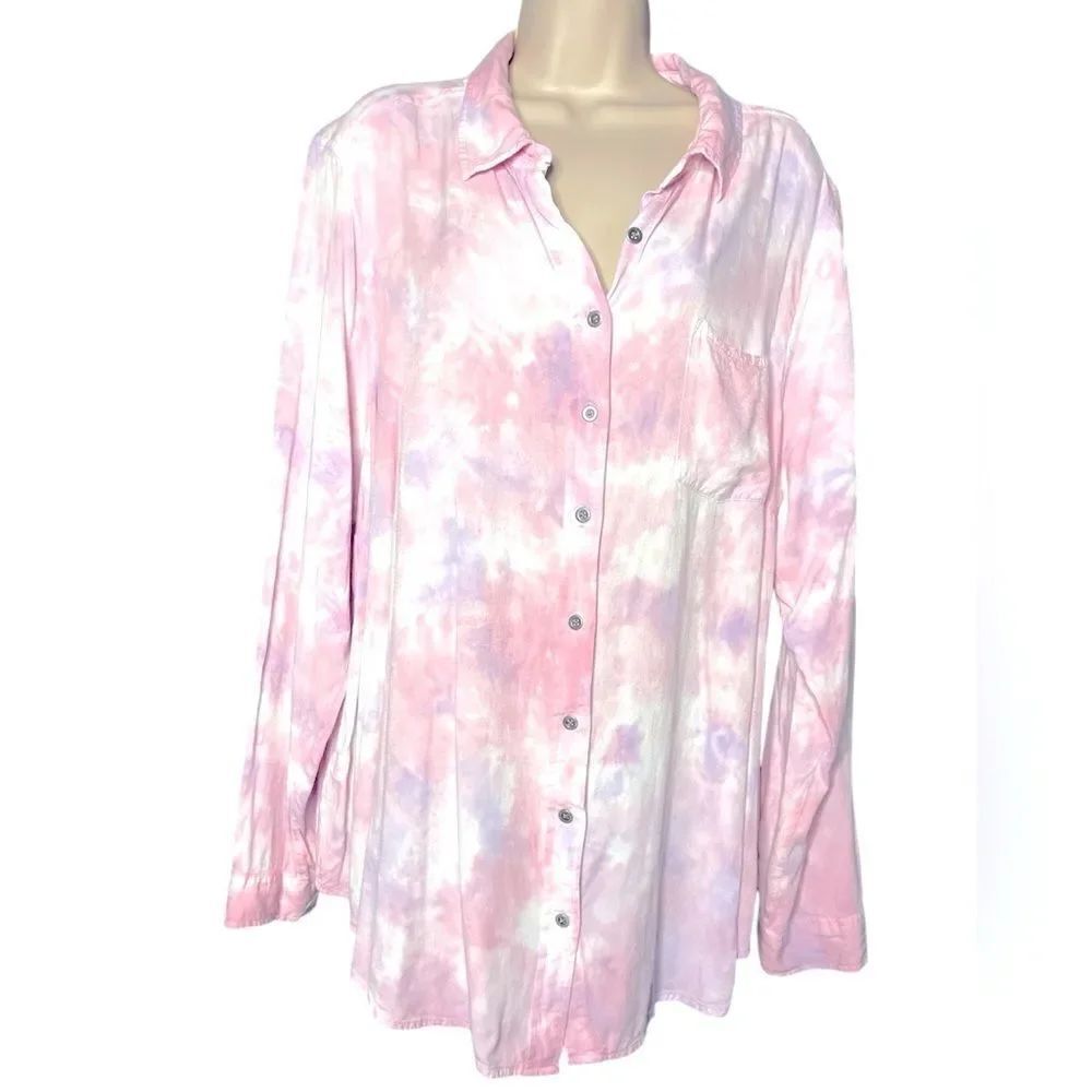 TORRID BABY PINK tie-dye shirt Front pockets buttoned cuffs, 3X Pointed collar